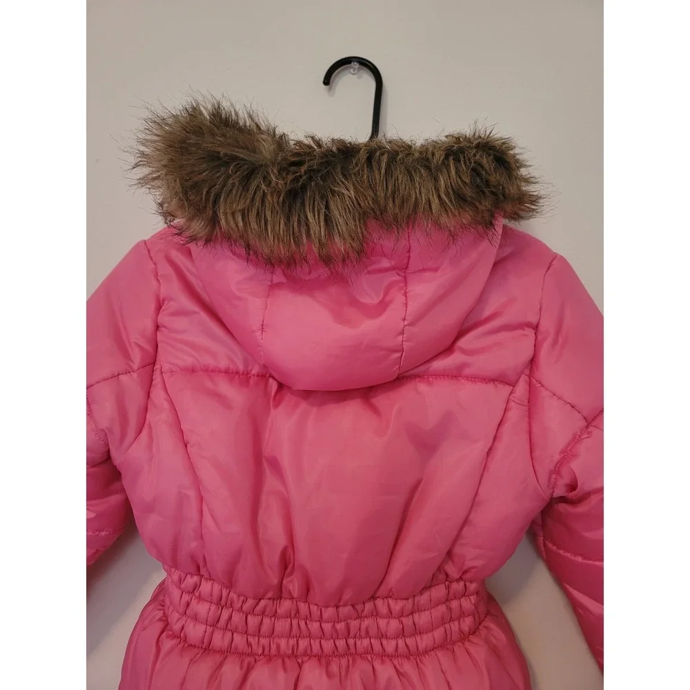 R1881 By S.Rothschild L(14) Pink Puffer Jacket Hooded Faux Fur Big Girls Neon